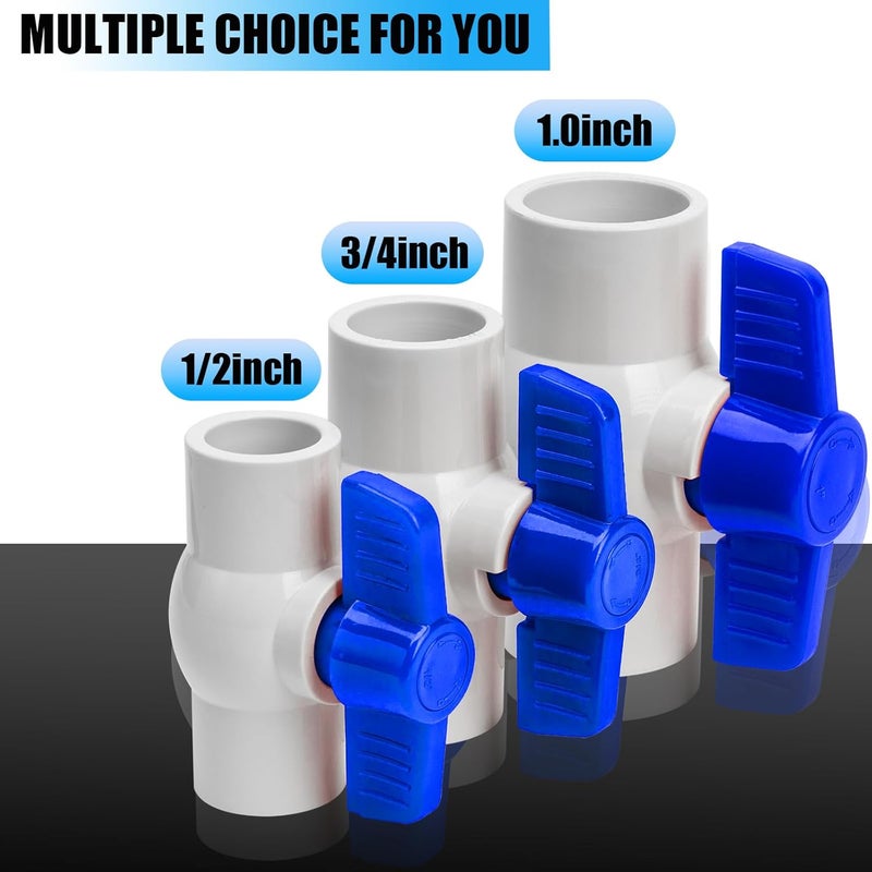 AODESTINY 10PCS 1/2" PVC Ball Valve, Shut-Off Ball Valves Socket with Easy Turn Blue T-Handles, Slip PVC Valve for Water Project, Swimming Pool, Sewage Pump, Sprinkler Line, Outdoor Plumbing & Irrigation System - Image 5